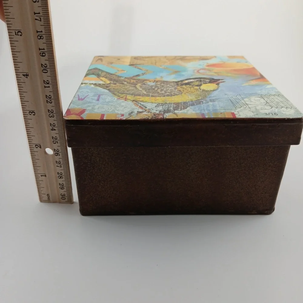 Phoenix Creative Co. Bird Coffee Tin Metal‎ Copper Trinket Storage Box 6x6x3